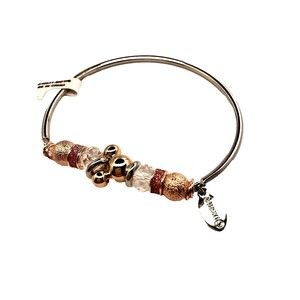Disney Parks Silver Rose Gold Crystal Beaded Bracelet Gold Mickey ICON Bangle